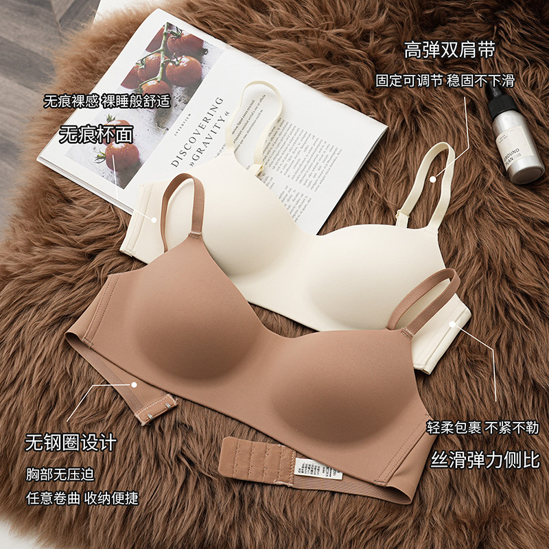 日本无痕内衣女半杯薄款防下垂聚拢文胸罩小胸光面无钢圈上托抹胸